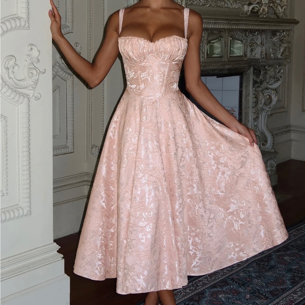 Elegant Pink Lace Women Dress & Hair Bow